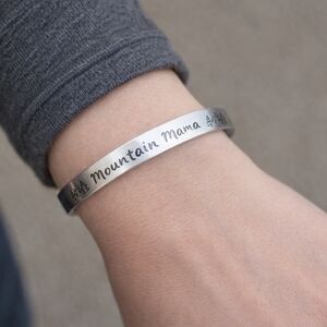 Mountain Mama Silver Engraved Adjustable Cuff